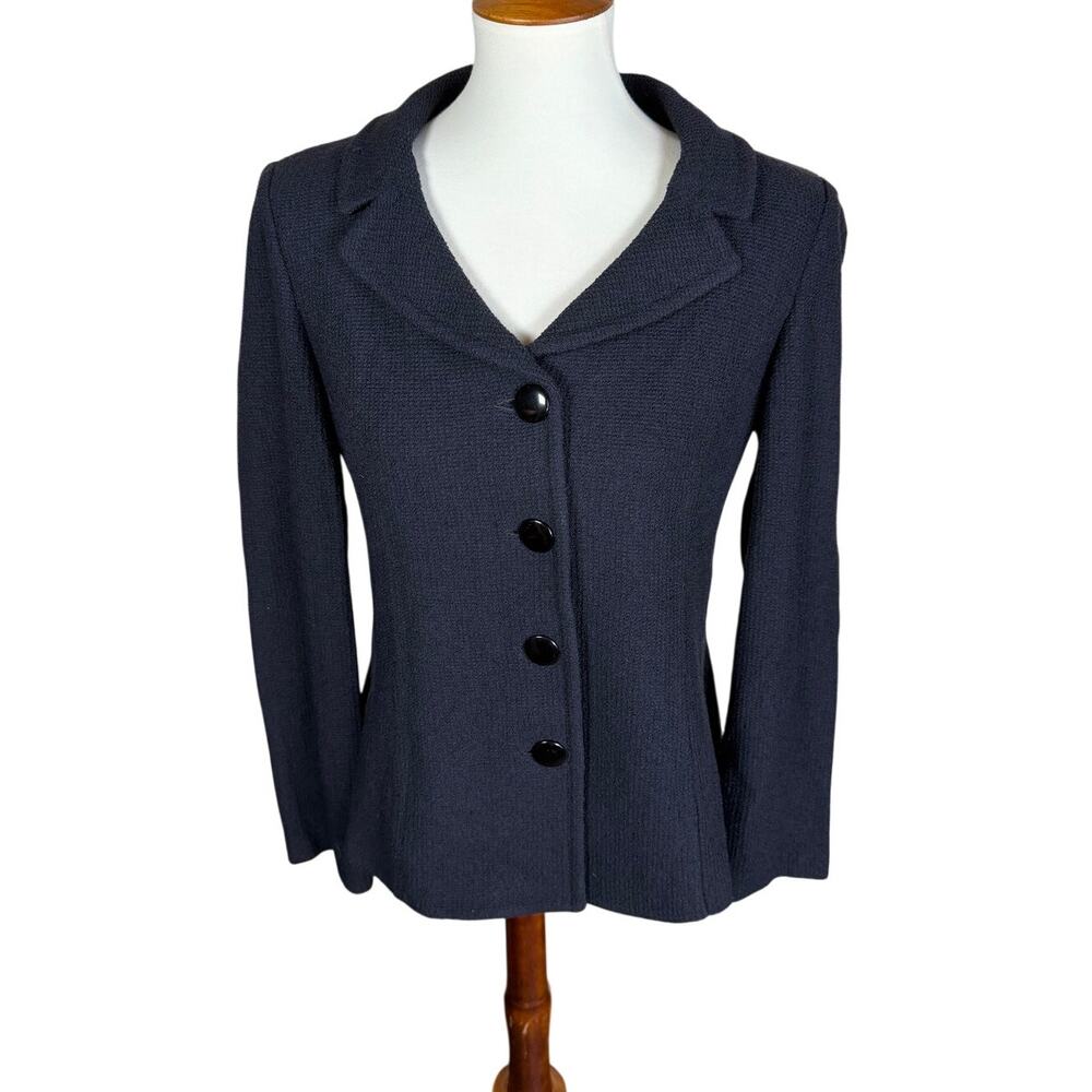 St John Collection Vintage Blazer 8 Black Textured Knit Wool Career Quiet Luxury
